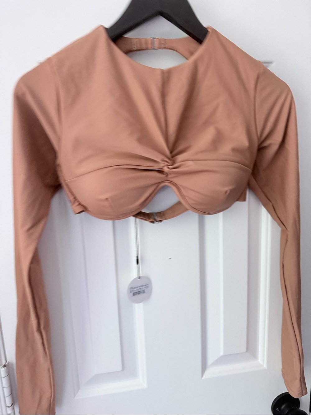 NWT Andrea Iyamah AKACIA Long Sleeve Bikini Top Nude SZ S Swimsuit Resort
